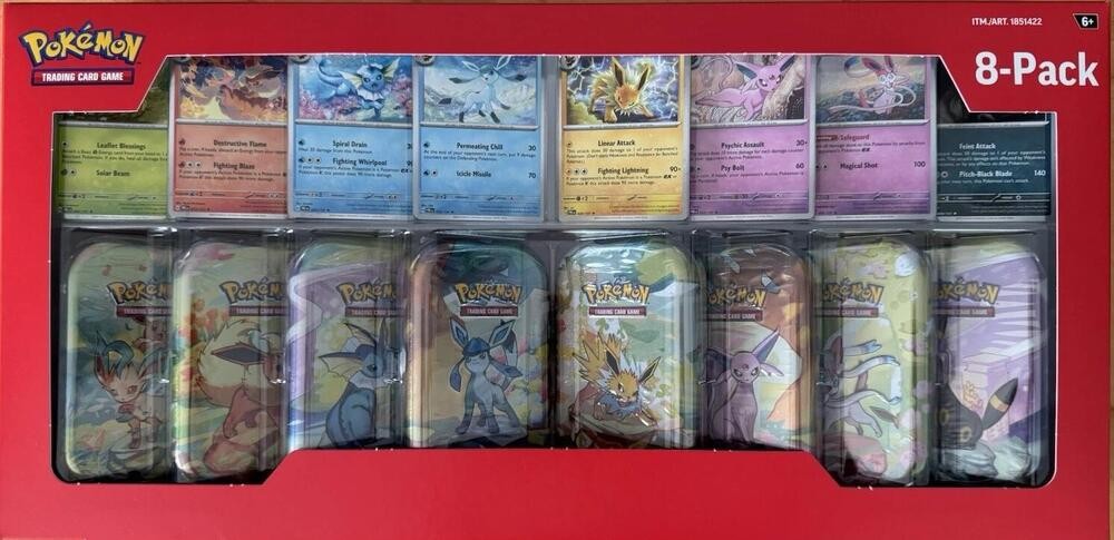 Costco Prismatic Evolutions 8-Pack Mini Tins Pokémon TCG sealed product from Pixel and Packs