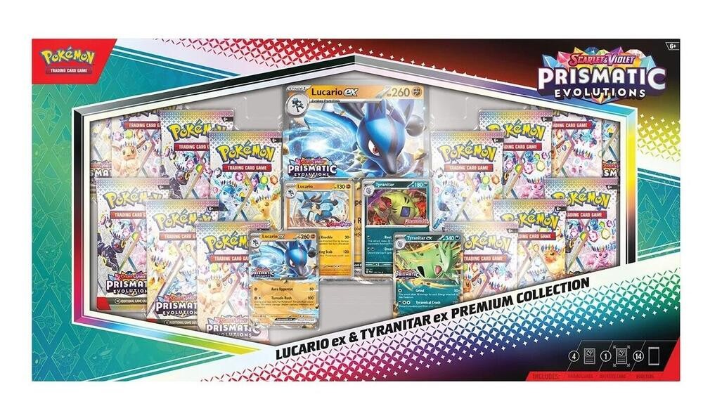 Prismatic Evolutions Lucario ex & Tyranitar ex Premium Collection (Sam's Club) Pokémon TCG sealed product from Pixel and Pack