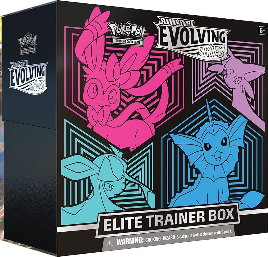 Evolving Skies Elite Trainer Box [Glaceon/Vaporeon/Sylveon/Espeon] Pokémon TCG sealed product from Pixel and Packs